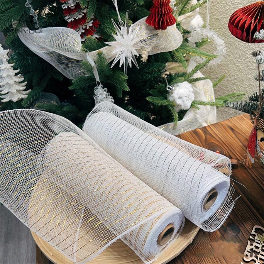 1 Gulungan Pita Jaring Dekoratif Natal Sepanjang 9 Meter, Jaring Kado Liburan, Jaring Dekoratif Pohon Natal, Jaring Dekoratif Liburan, Natal