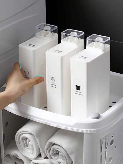 1 件装洗衣液分配器（带量杯）、可重复使用洗衣液储存容器、防漏洗衣液瓶、洗涤剂补充容器、液体容器、家居浴室装饰、秋季装饰、返校季