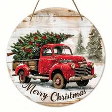 1 件圣诞快乐欢迎标志 - 木制卡车设计用于前门、农舍门廊装饰、房间美学和家庭墙壁艺术、圣诞节 - 彩色 - 查看 4