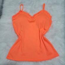Women's Tank Top With Ruffled Straps And Ribbed Pads - 橘色 - 查看 1