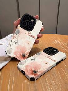 Valentines 1pc Customized Pink Floral Pattern Phone Case, Compatible With Iphone, Vertical Striped PU Leather Shockproof Anti-Fingerprint TPU Soft Full Protective Phone Cover, Personalized Gift For Individual, Partner, Family, Friend, Birthday, Anniversary