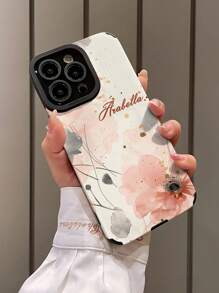 Valentines 1pc Customized Pink Floral Pattern Phone Case, Compatible With Iphone, Vertical Striped PU Leather Shockproof Anti-Fingerprint TPU Soft Full Protective Phone Cover, Personalized Gift For Individual, Partner, Family, Friend, Birthday, Anniversary