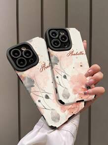 Valentines 1pc Customized Pink Floral Pattern Phone Case, Compatible With Iphone, Vertical Striped PU Leather Shockproof Anti-Fingerprint TPU Soft Full Protective Phone Cover, Personalized Gift For Individual, Partner, Family, Friend, Birthday, Anniversary