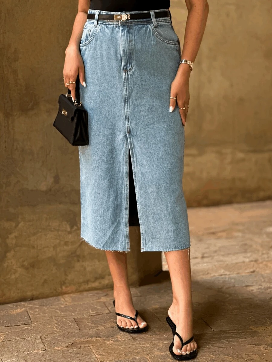The Lemon 8156 Women's Denim Skirt With Shine With Pocket Plain Without Rips Youth Natural Shorts Women With Bags 8156 - 中等水洗藍 - 查看 1