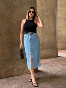 The Lemon 8156 Women's Denim Skirt With Shine With Pocket Plain Without Rips Youth Natural Shorts Women With Bags 8156 - 中等水洗藍 - 查看 5