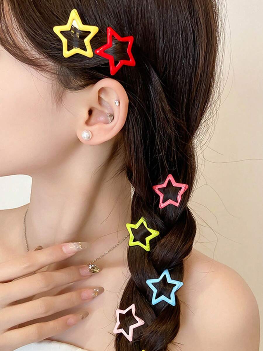 6 chiếc kẹp BB hình ngũ giác Y2k nhiều màu sắc được gửi ngẫu nhiên