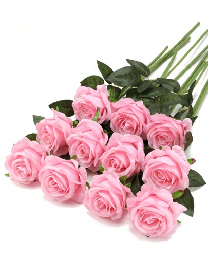 1/6/10pcs Artificial Silk Rose Flower Bouquet, Realistic Fake Roses Suitable For Valentine's Day, Mother's Day, Wedding, Party Decoration, Gift, Corsage, Home Decor (Pink)