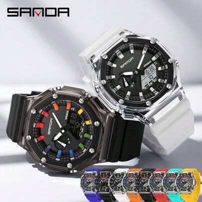 SANDA Relógio masculino SANDA Digital Quartzo Militar Esporte, Marca de Luxo Multifunção com Alarme, Data, Semana, Cronômetro, Pulseira de TPU À prova d'água, Presente Relógio Eletrônico Masculino 3341