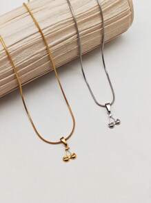 1 件简约时尚百搭波西米亚朋克嬉皮士别致奢华小众不锈钢小樱桃吊坠项链 - 櫻桃 - 查看 4