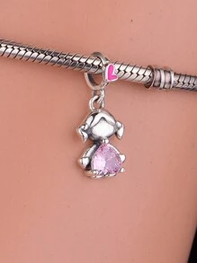 HuooNew 1入組可愛的925純銀情侶diy吊墜珠,情人節禮物