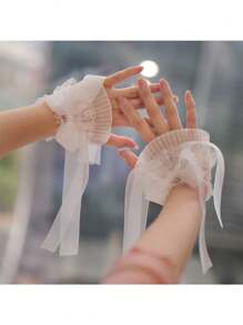 1 对花卉分层袖口、蕾丝弹性胸饰袖口、蕾丝腕袖、假袖、黑白蕾丝胸饰袖口、服装配饰情人节