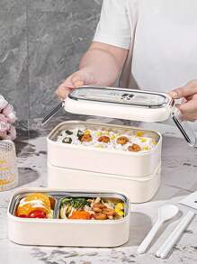 Bộ 3 hộp đựng cơm trưa bằng thép không gỉ 304 hình gấu trúc hoạt hình Giáng sinh, Hộp đựng cơm Bento hai lớp có lò vi sóng di động cho nhân viên văn phòng, Bộ đồ ăn, Đồ dùng học tập - Màu trắng sữa - Xem 5