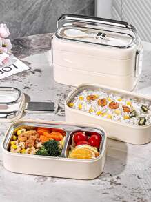 Bộ 3 hộp đựng cơm trưa bằng thép không gỉ 304 hình gấu trúc hoạt hình Giáng sinh, Hộp đựng cơm Bento hai lớp có lò vi sóng di động cho nhân viên văn phòng, Bộ đồ ăn, Đồ dùng học tập - Màu trắng sữa - Xem 3