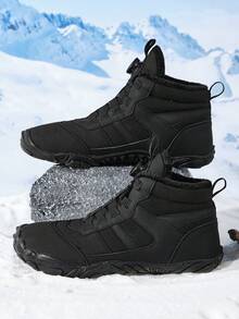 Botas de neve para casais no inverno, forro macio e quente, calçados de inverno antiderrapantes de cano alto - preto - Ver 4