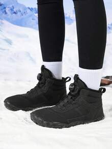 Botas de neve para casais no inverno, forro macio e quente, calçados de inverno antiderrapantes de cano alto - preto - Ver 6