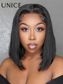UNice 7x5 Bye Bye Knots Lace Closure Silk Straight Bob Glueless Wigs Short Bob Wig Pre Cut Lace Front Wigs Human Hair Pre Bleached Put On And Go Lace Wig Pre Plucked 150% Density - SNatural - 查看 5