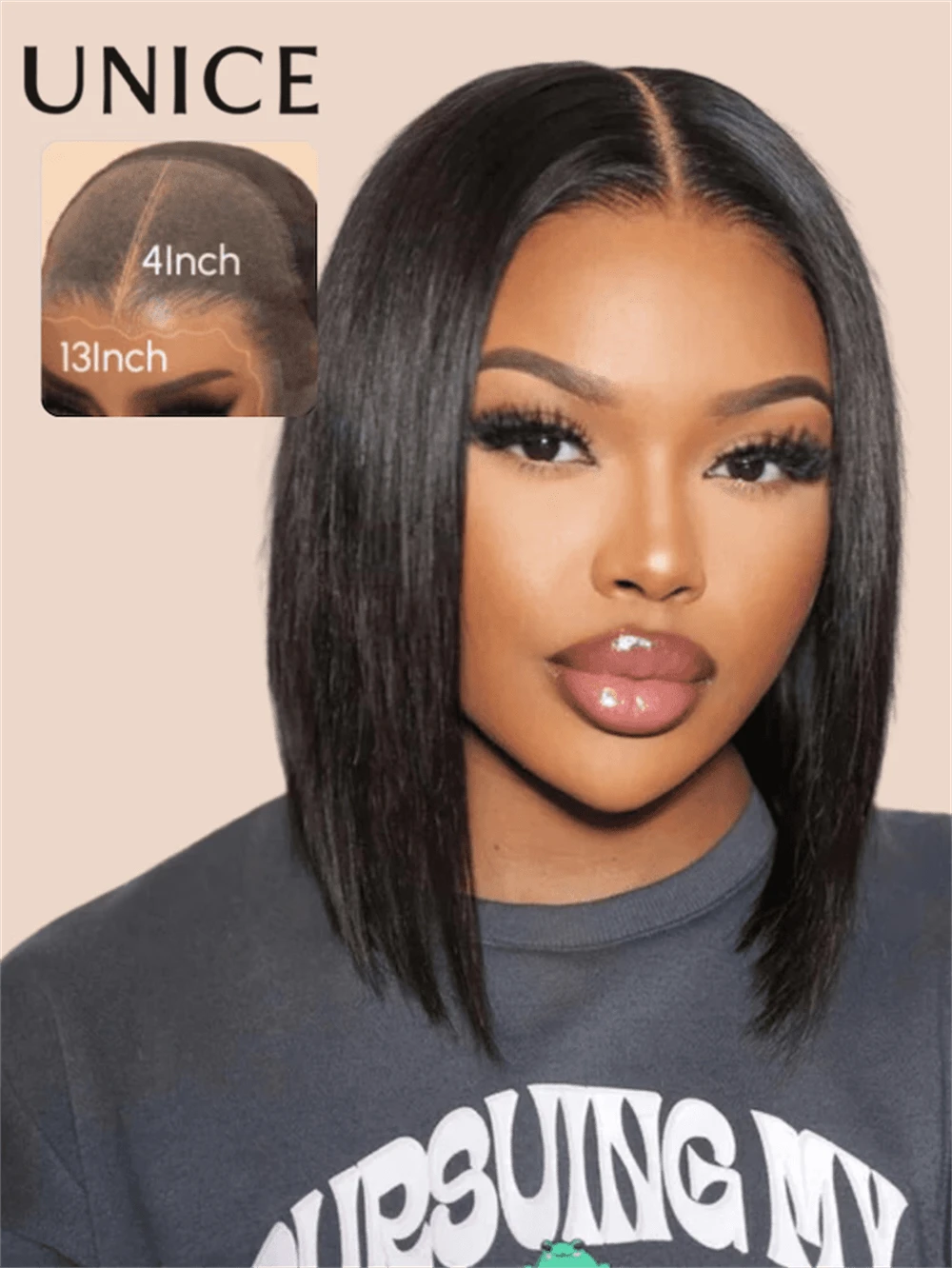 UNice 7x5 Bye Bye Knots Lace Closure Silk Straight Bob Glueless Wigs Short Bob Wig Pre Cut Lace Front Wigs Human Hair Pre Bleached Put On And Go Lace Wig Pre Plucked 150% Density - SNatural - 查看 1