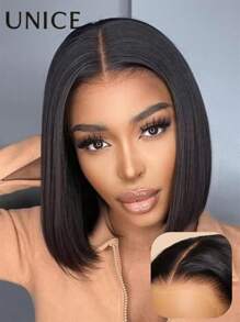 UNice 7x5 Bye Bye Knots Lace Closure Silk Straight Bob Glueless Wigs Short Bob Wig Pre Cut Lace Front Wigs Human Hair Pre Bleached Put On And Go Lace Wig Pre Plucked 150% Density - SNatural - 查看 3