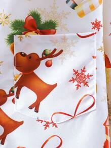 Tween Boy Santa Claus And Reindeer Pattern Long Sleeve Turndown Collar Shirt, Fashionable Casual Christmas Gift