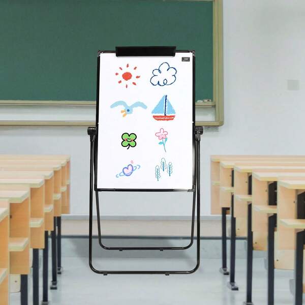 Tablero de borrado en seco magnético de oficina, soporte ajustable de pizarra blanca de 40x28", juego de caballete de 28"X40" pizarra blanca de doble cara magnética, pizarra blanca de escritura ajustable en altura, caballete para volante para enseñanza, presentación y reuniones (negro y blanco)