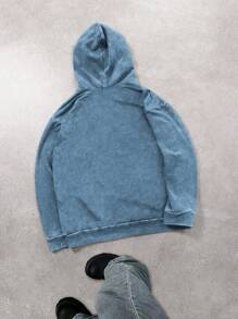 Moletom com capuz masculino lavado vintage criativo casual estampado - Azul - Ver 2