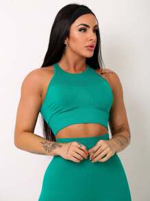 Set Of Top + Leggings Butt Lifting Pants Without Transparency Fitness Foreign Fashion Polyamide Gym High Waist - 薄荷綠 - 查看 10