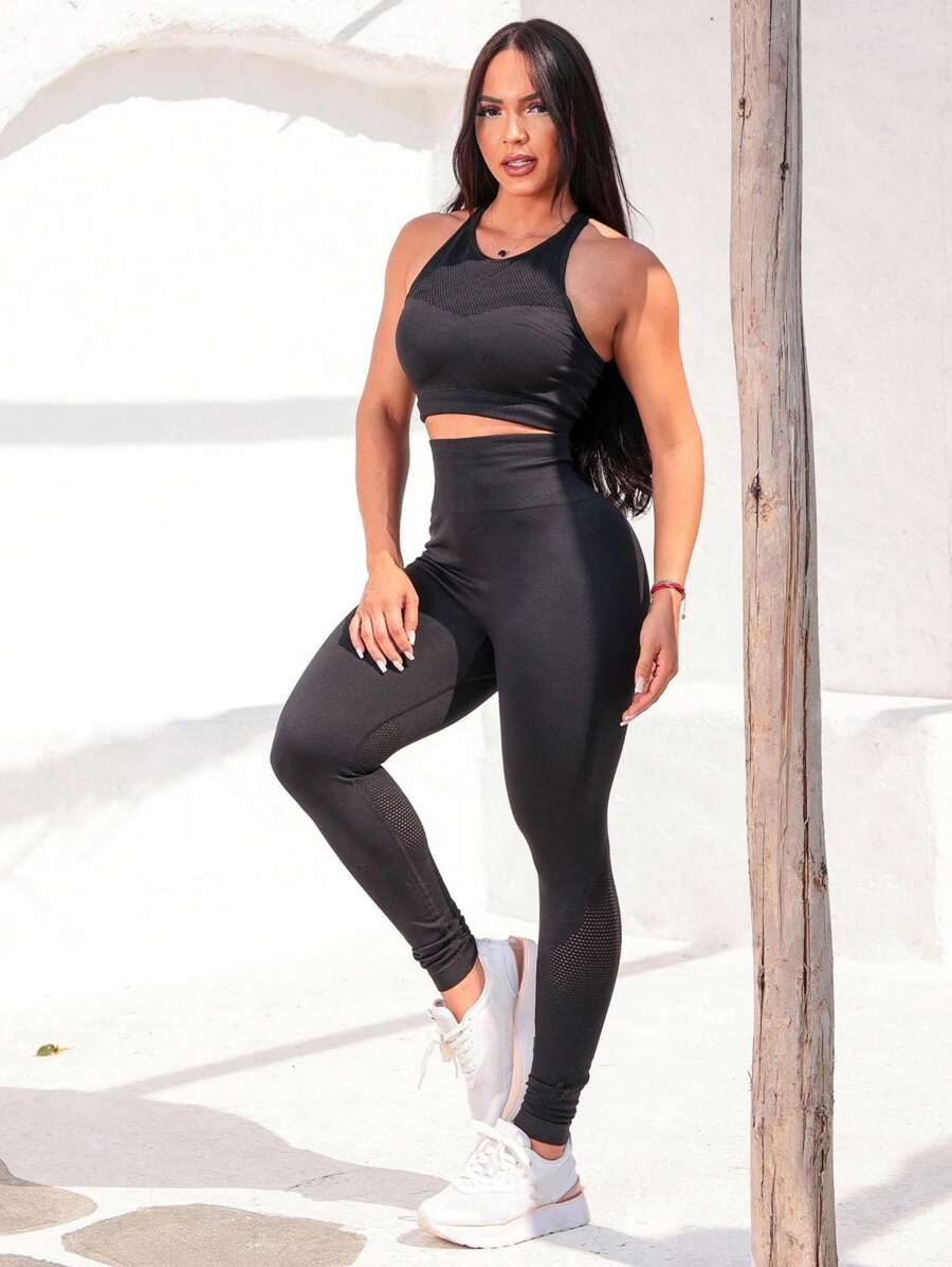 Women's Sports Set, Seamless, Butt Lifting. - màu đen - Xem 1