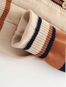 BOARNSEORL Boys' Khaki Contrast Stripe Button-Front Cardigan, Fashionable And Versatile For Outings, School, Travel, Spring/Autumn - Khaki - View 6