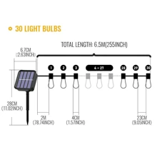 NetHong 30 LED Solar Powered Retro Bulb String Lights Garden Outdoor Fairy Christmas Lamps(6.5M/22FT) Solar Powered Patio Lights For Garden Yard Porch Wedding Party Decoration