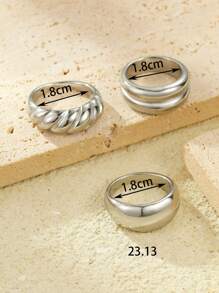 3pcs Stainless Steel Golden Yellow, Stylish And Simple, 3 Different Shapes Of Cast Ring Sets, Suitable For Daily Wear Or Gift Giving - Silver - View 4