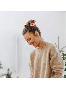 1pc Christmas Hair Scrunchies,Silk Christmas Hair Ties Elastic,With Christmas Tree Santa Claus Elk Soft Elastic Hair Bands,Red And Green Brown Checkered Hair Ties Xmas Ponytail Holders For Women Girls Christmas Decorations Home Christmas Gifts Christmas Decor