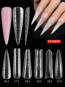 1入組帶圖案水晶指甲藝術模具，不需紙托快速光療延伸指甲片，每盒120入 - 無色 - 查看 1