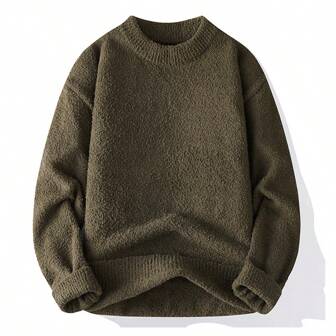 Men's All-Match Solid Ribbed Crew Neck Knit Sweater, Casual & Warm, Versatile Fit For Couple, Autumn/Winter