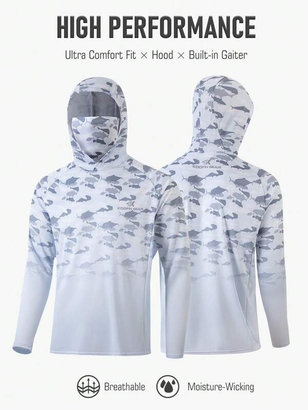 Boyfriend Style Men's High Performance Hoodie Fishing Shirt With Mask Long Sleeve Fishing Wear Uv Protection Quick Dry Jersey Clothes Lightweight Breathable Fabric