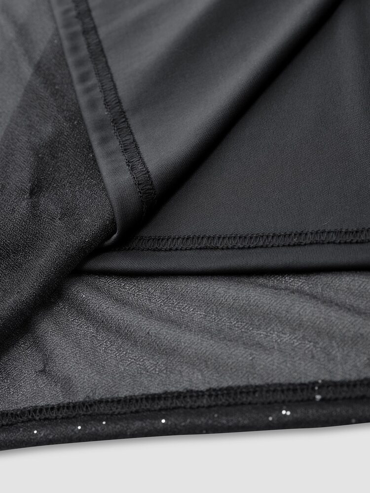 Women's Shiny Drawstring Asymmetric Ruffle Trim Slip Dress Party Dress Wedding Guest Dress - Black - View 9