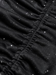 Women's Shiny Drawstring Asymmetric Ruffle Trim Slip Dress Party Dress Wedding Guest Dress - Black - View 8