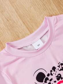 2pcs/Set Young Girl Cartoon Animal Printed Long Sleeve T-Shirt And Pants Comfortable Outfit - Pink - View 4