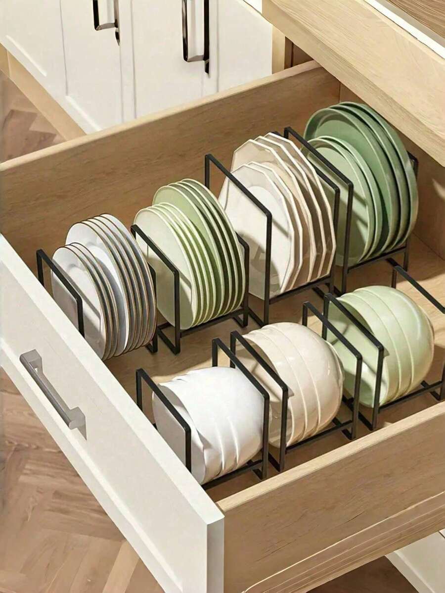 1pc Metal Plate Holder Organizer, Vertical Plate Rack, Dish Organizer For Cabinet, Drying Rack For Kitchen Cupboard, Kitchen Accessories - Multicolor - View 1