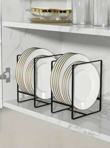 1pc Metal Plate Holder Organizer, Vertical Plate Rack, Dish Organizer For Cabinet, Drying Rack For Kitchen Cupboard, Kitchen Accessories - Multicolor - View 4