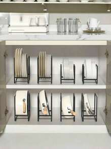 1pc Metal Plate Holder Organizer, Vertical Plate Rack, Dish Organizer For Cabinet, Drying Rack For Kitchen Cupboard, Kitchen Accessories - Multicolor - View 5