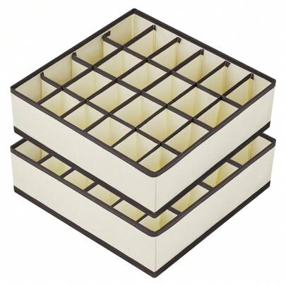 1/2 包袜子抽屉整理器分隔内衣整理器，24 格壁橱整理器和储物整理器袜子架整理器用于存放袜子、手帕、领带、皮带（米色，带咖啡色边缘）