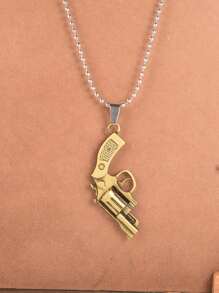 Retro-Style Pistol Revolver Gun Shaped Pendant Necklace - Stainless Steel Chain Jewelry For Men And Women