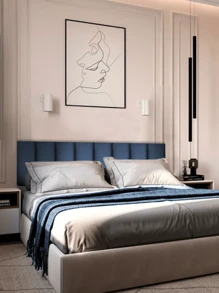 Modular Upholstered Headboards For 1.40m Double Beds Adhesive Module Panel - 藍色 - 查看 1