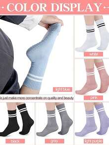 6 Pairs Pilates Non-Slip Socks For Women, Pilates Sticky Socks With Grip, Yoga Socks With Traction - Black - View 4
