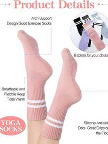 6 Pairs Pilates Non-Slip Socks For Women, Pilates Sticky Socks With Grip, Yoga Socks With Traction - Black - View 3