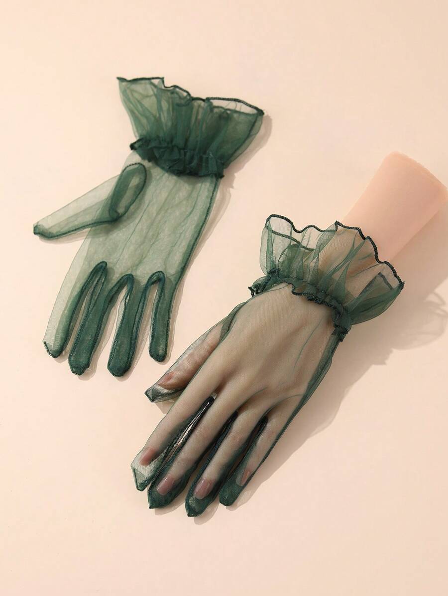 1 双绿色优雅全指短手套适合女士派对、歌剧、婚礼万圣节情人节 - 綠色 - 查看 1