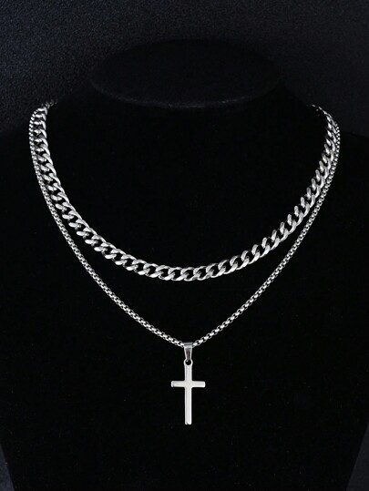 1-7 piezas Collares con cadena de acero inoxidable minimalista, uso casual diario, para citas, fiestas, cumpleaños, Navidad, Año Nuevo, regalo de San Valentín