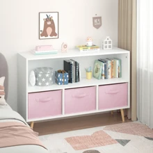 Kids Bookcase With Collapsible Fabric Drawers, Children's Book Display, Toy Storage Cabinet Organizer - Hồng - Xem 1