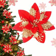 圣诞一品红人造花装饰 5.5 英寸圣诞树花环花环装饰闪光花饰圣诞新年婚礼派对装饰品