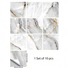 10 pièces/set Autocollant de sol imperméable de style marbre moderne en PVC à décoller et coller. Décalcomanies de sol pour la décoration de la maison, autocollants, décoration murale, décalcomanies vinyle pour la décoration de la maison, articles de décoration de printemps pour rafraîchir votre maison, autocollants de décoration Rama, cadeaux pour anniversaire et remise de diplôme